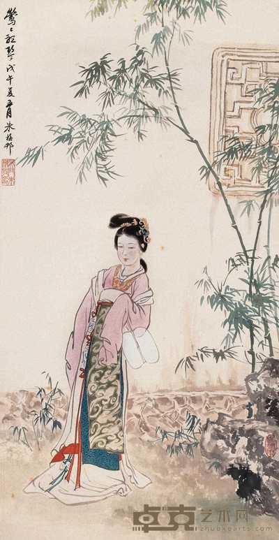 朱梅邨 戊午（1978年）作 莺莺听琴图 轴 79×41cm